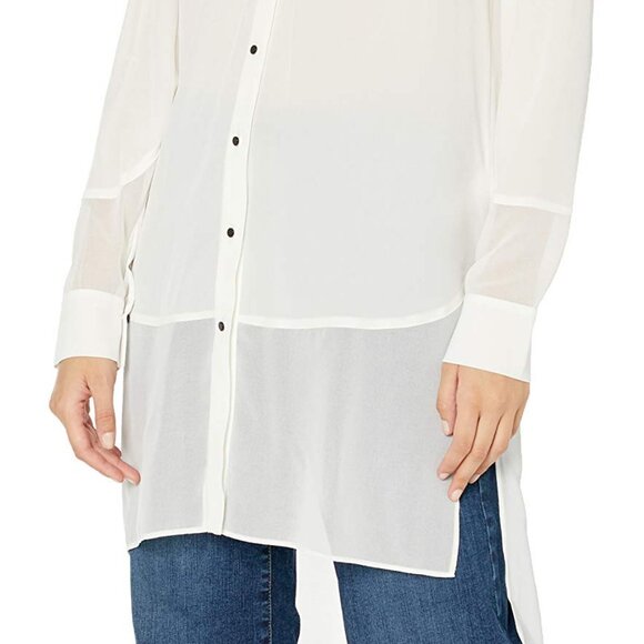 NWT$525 HALSTON Long Sleeve Georgette Insert Silk Shirt Tunic Long Blouse M 8-10 - Picture 3 of 14